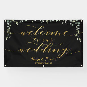 Greenery Gold Calligraphy Black Willkommen bei Hoc Banner