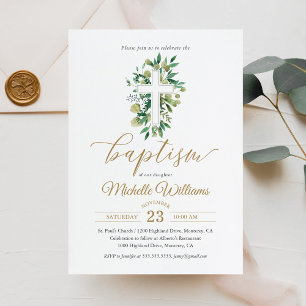 Greenery Gold Colour Calligraphy Baptisc Einladung