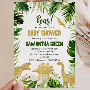 Greenery Gold Dinosaur Baby Shower Einladung