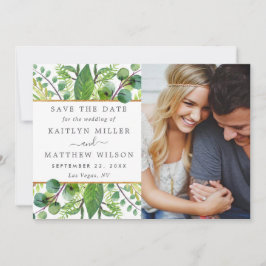 Greenery & Gold Elegant Wedding Photo Save The Date