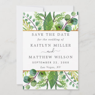Greenery & Gold Elegante Hochzeit Save the Date