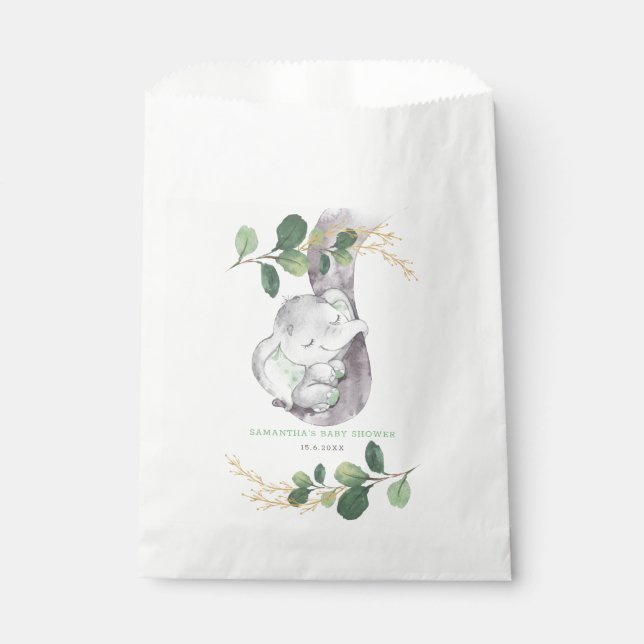 Greenery Gold Elephant Jungle Wild One Baby Shower Geschenktütchen (Vorderseite)