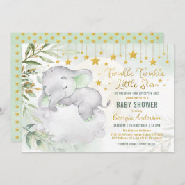 Greenery Gold Elephant Moon Stars Baby Dusche Einladung