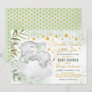 Greenery Gold Elephant Moon Stars Baby Dusche Einladung