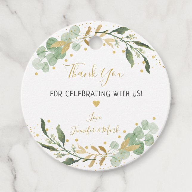 Greenery Gold Eucalyptus Baby Shower Geschenkanhänger (Vorderseite)