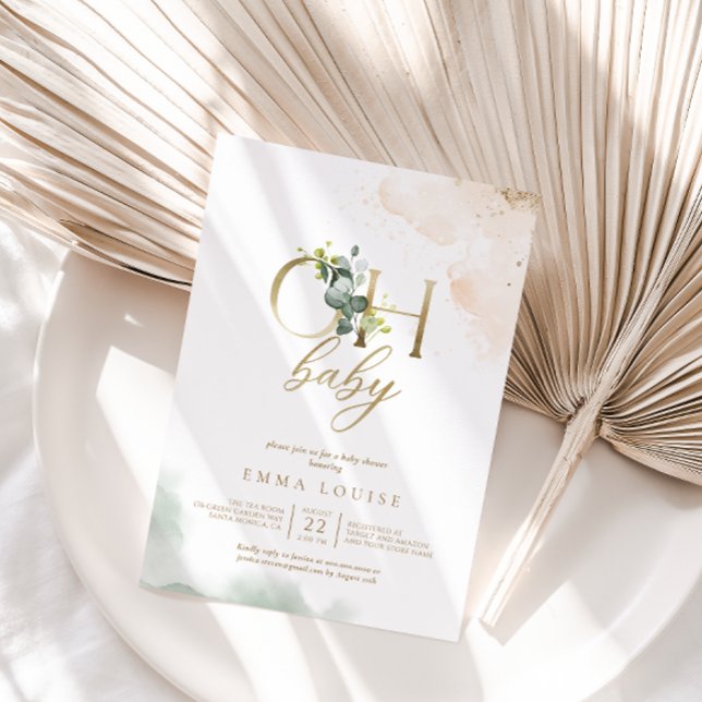 Greenery Gold Eucalyptus Oh Baby Shower Einladung (Von Creator hochgeladen)