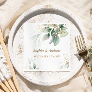 Greenery & Gold Eucalyptus Wedding Napkins Serviette