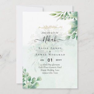 Greenery Gold Eucalyptus WEDDING QR CODE Moderne Einladung