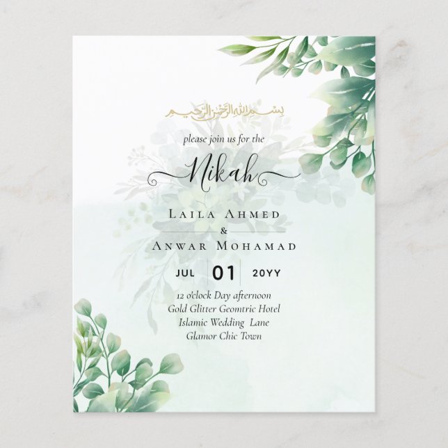 Greenery Gold Eucalyptus WEDDING QR CODE Moderne Flyer (Vorne)
