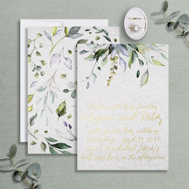 Greenery Gold Foil Calligrafy Art Art Style Folieneinladung (Von Creator hochgeladen)