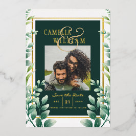 Greenery Gold Foil FOTO QR CODE Hochzeitsdatum Ger Folieneinladung