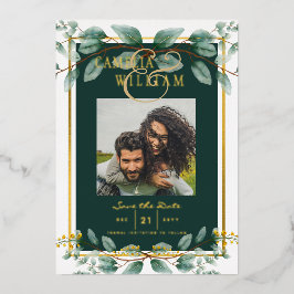 Greenery Gold Foil FOTO QR CODE Hochzeitsdatum Ger Folieneinladung