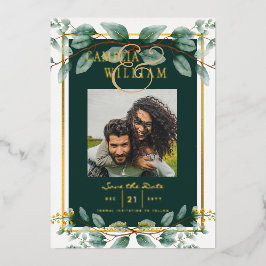 Greenery Gold Foil FOTO QR CODE Hochzeitsdatum Ger Folieneinladung