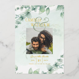 Greenery Gold Foil FOTO QR CODE Hochzeitsdatum Ger Folieneinladung
