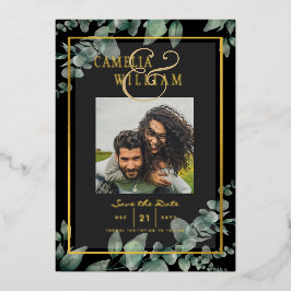 Greenery Gold Foil FOTO QR CODE Hochzeitsdatum Ger Folieneinladung