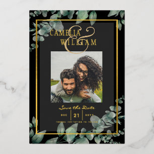 Greenery Gold Foil FOTO QR CODE Hochzeitsdatum Ger Folieneinladung