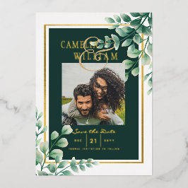 Greenery Gold Foil FOTO QR CODE Hochzeitsdatum Ger Folieneinladung