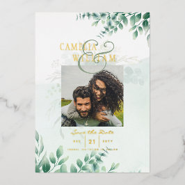 Greenery Gold Foil FOTO QR CODE Hochzeitsdatum Ger Folieneinladung