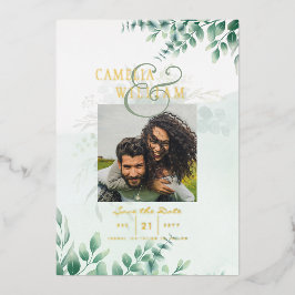 Greenery Gold Foil FOTO QR CODE Hochzeitsdatum Ger Folieneinladung