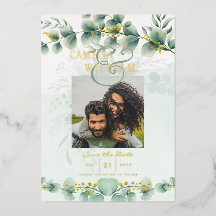 Greenery Gold Foil FOTO QR CODE Hochzeitsdatum Ger