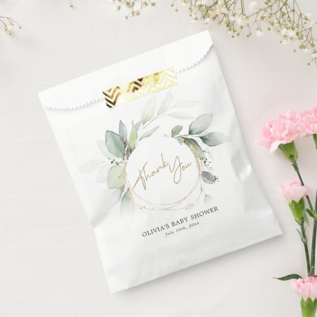 Greenery Gold Foliage Eucalyptus Baby Dusche Geschenktütchen (Versiegelt)