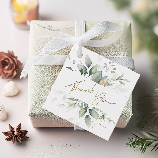 Greenery Gold Foliage Eucalyptus Vielen Dank Geschenkanhänger (Von Creator hochgeladen)