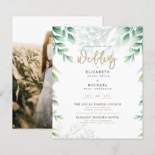 Greenery Gold FOTO Wedding Einladung BUDGET