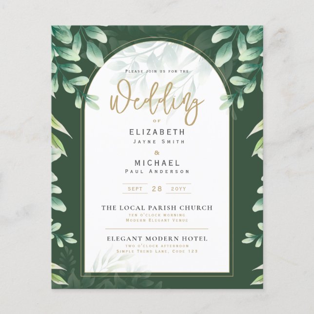 Greenery Gold FOTO Wedding Einladung BUDGET Flyer (Vorne)