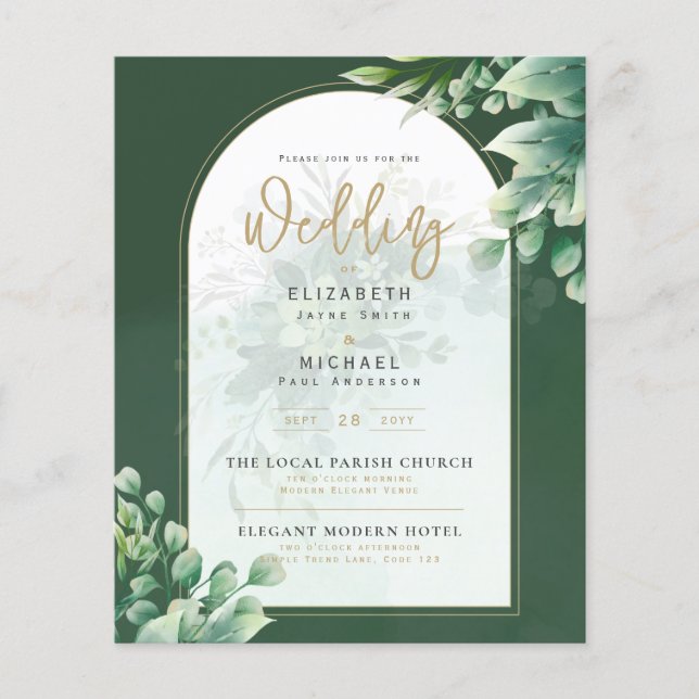 Greenery Gold FOTO Wedding Einladung BUDGET Flyer (Vorne)