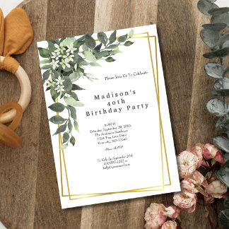 Greenery Gold Frame Blumengestelle Geburtstagsfeie Einladung