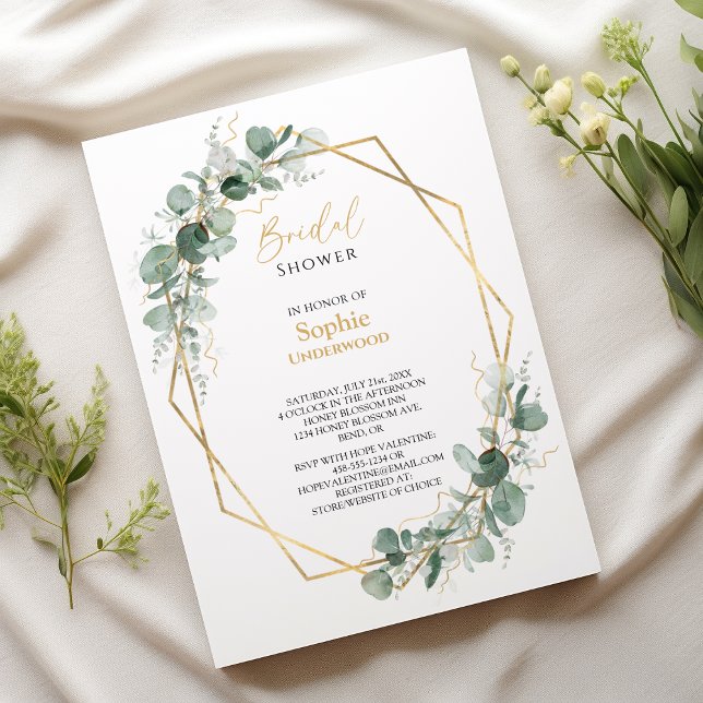 Greenery Gold Frame Simple Wedding Brautparty Einladung (Von Creator hochgeladen)