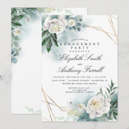 Greenery Gold Frame White Floral Engagement Party Einladung