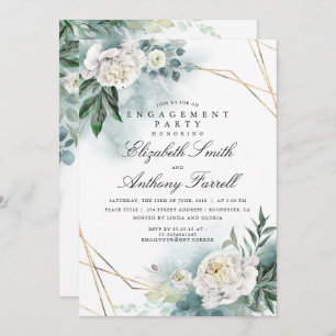 Greenery Gold Frame White Floral Engagement Party Einladung