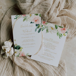 Greenery & Gold Geometric Bachelorette Wochenende Einladung