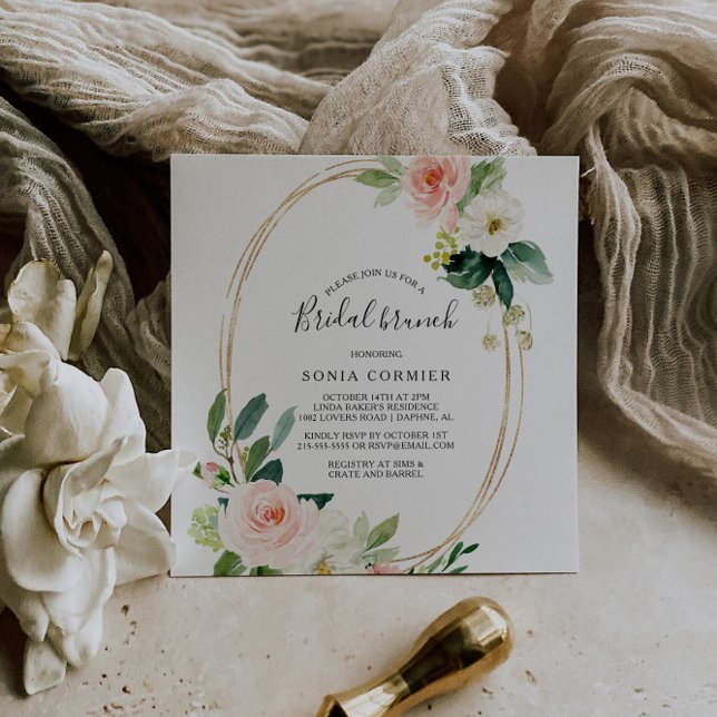 Greenery & Gold Geometric Elegant Bridal Brunch Einladung (Von Creator hochgeladen)