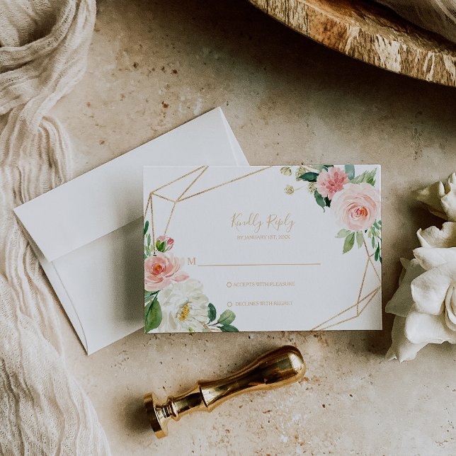 Greenery & Gold Geometric Elegant Floral Rsvp Card (Von Creator hochgeladen)
