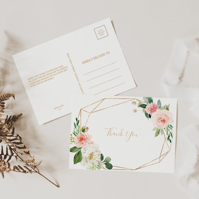 Greenery & Gold Geometric Elegant Floral Vielen Da Postkarte (Von Creator hochgeladen)