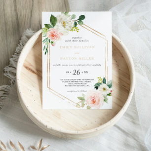 Greenery & Gold Geometric Elegante Hochzeit mit Fl Einladung