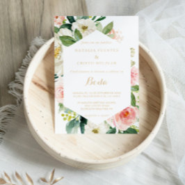 Greenery & Gold Geometric Elegante Hochzeit mit Fl Einladung