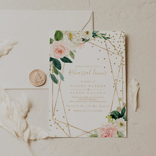 Greenery & Gold Geometric Elegante Probe Abendesse Einladung