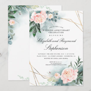 Greenery Gold Geometric Floral Wedding Jahrestag Einladung