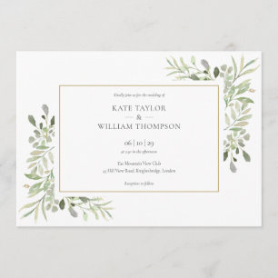 Greenery Gold Geometric Foto Landscape Wedding Einladung