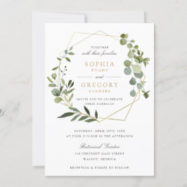 Greenery Gold Geometric Frame Elegante Hochzeit Einladung