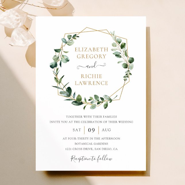 Greenery Gold Geometric Frame Elegante Hochzeit Einladung (Von Creator hochgeladen)