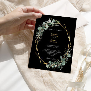 Greenery Gold Geometric Frame Simple Black Wedding Einladung
