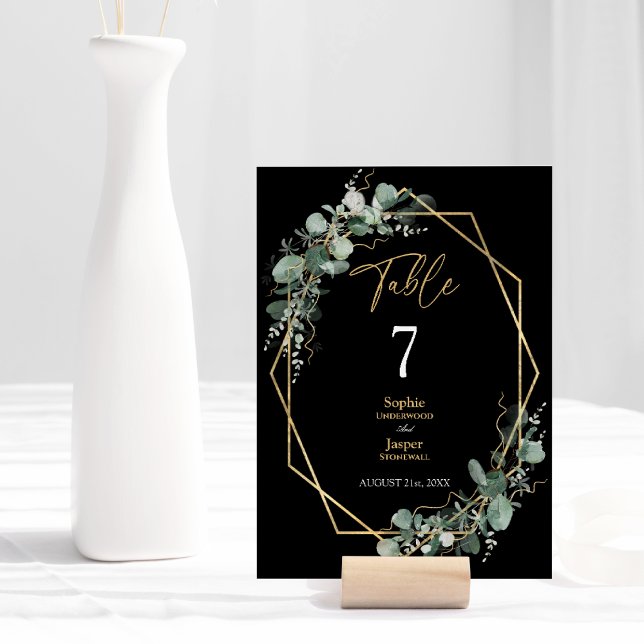 Greenery Gold Geometric Frame Simple Black Wedding Tischnummer (Von Creator hochgeladen)