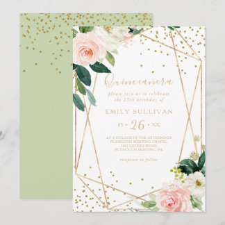 Greenery Gold Geometric Quinceñera Geburtstagspart Einladung