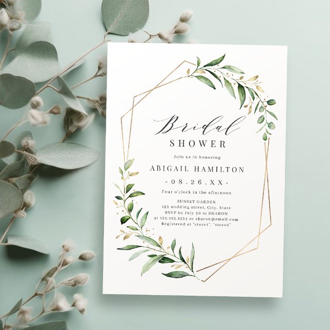 Greenery Gold Geometric Rustic Brautparty Einladung (Greenery Gold Geometric Rustic Bridal Shower Invitation)