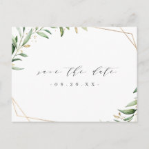 Greenery Gold Geometric Save the Date rustikal