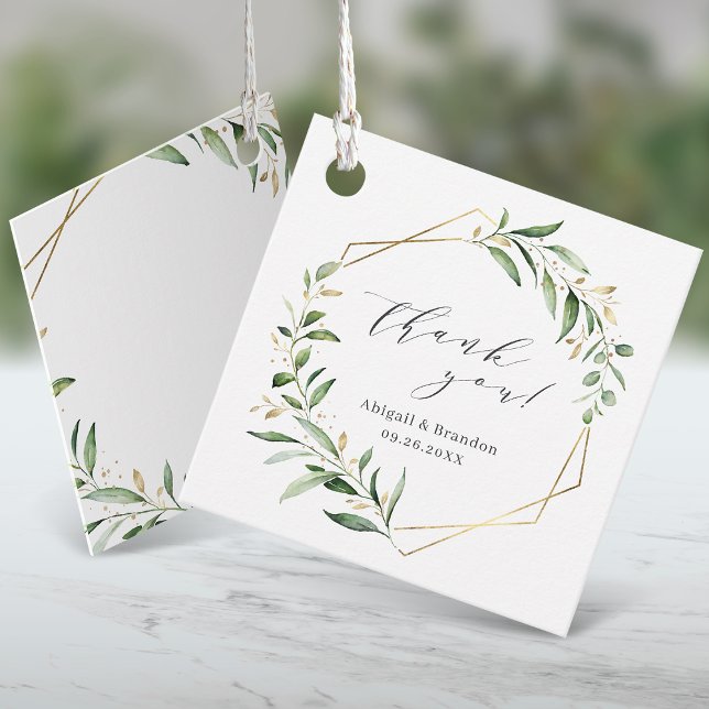 Greenery Gold Geometric Vielen Dank Rustic Wedding Geschenkanhänger (Greenery Gold Geometric Thank You Rustic Wedding Favor Tags)